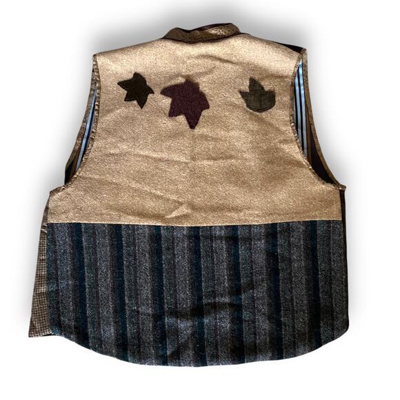 Vntg Handmade Academia Vest Sz OS Brown Mixed Materials Tweed Velvet Indie - Picture 2 of 10